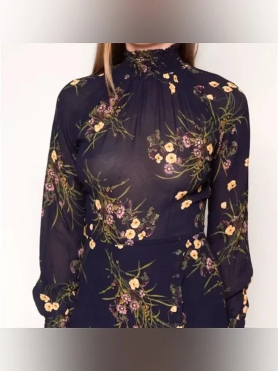 Reformation Valentin Dress in Anastasia - Black Green Floral long sleeve SIZE 0 - Picture 2 of 11